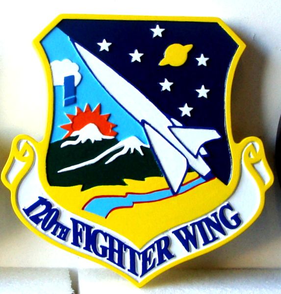 LP-2100 - Carved Shield Plaque of the Crest of the 120th Fighter Wing, Artist Painted