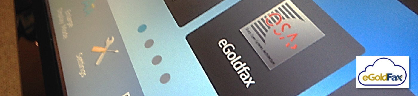 Close-up of eGoldFax App Icon on Copier LCD Screen