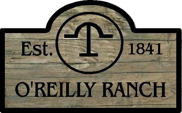O24930 - Rustic, Painted Wood Sign for O'Reilly' Ranch with Logo