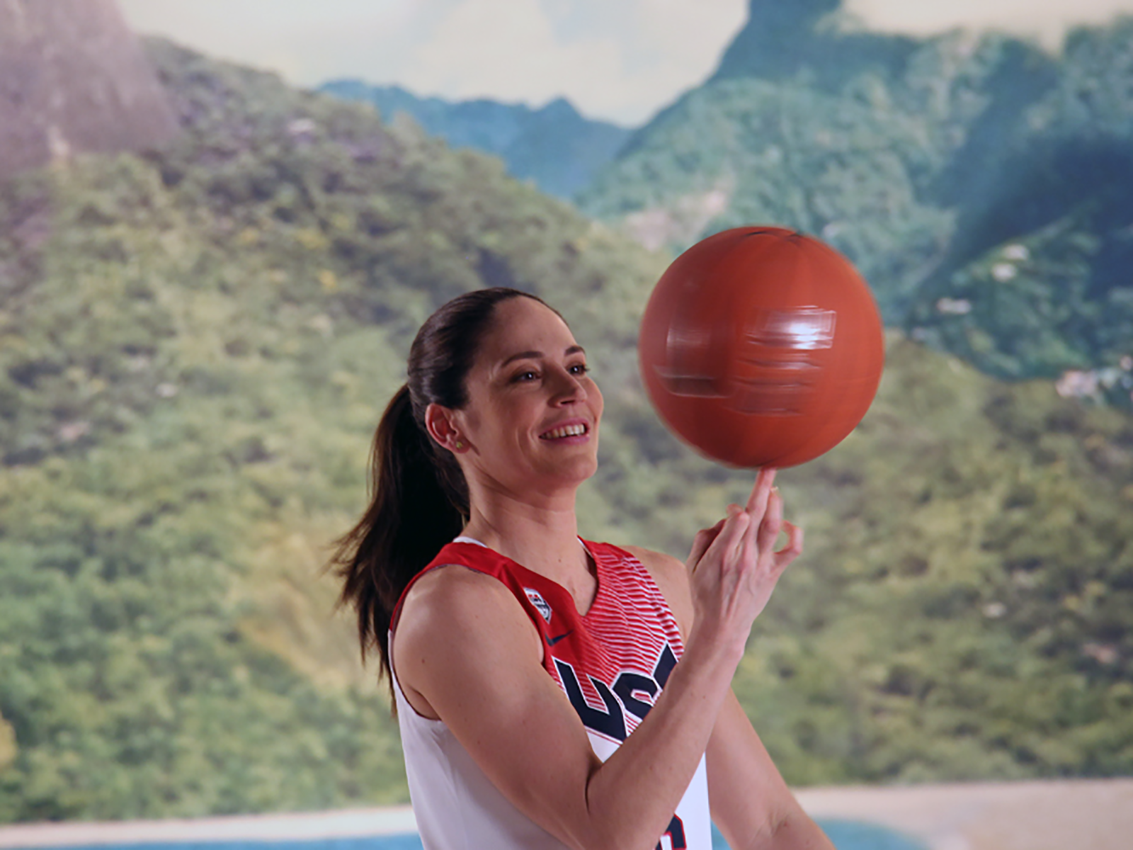 Sue showing off her basketball skills.