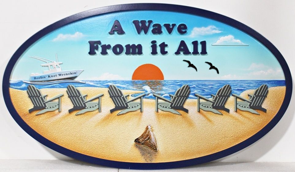 L21037 – Carved 2.5D HDU Beach House Sign, “A Wave From It All”