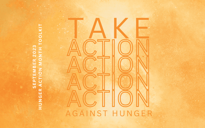 words against orange background that says take action against hunger