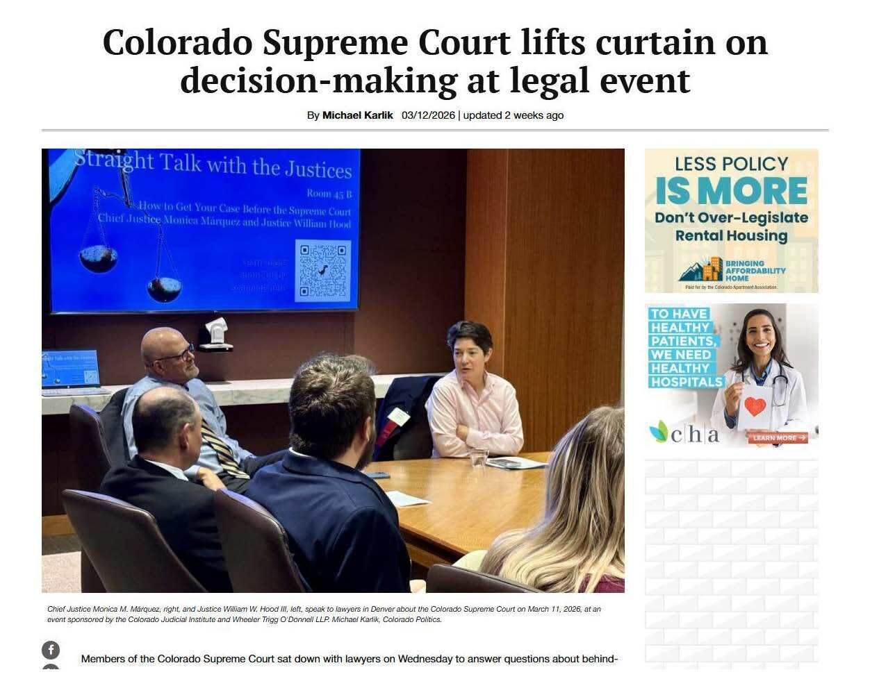 CJI Host Colorado Supreme Court at Straight Talk with the Justices