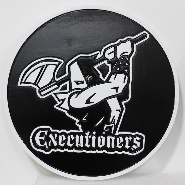 LP-8714 - Carved 2.5-D Multi-Level Raised Relief HDU Plaque of the Crest of a USAF Recruiting Squadron, "Executioners". 