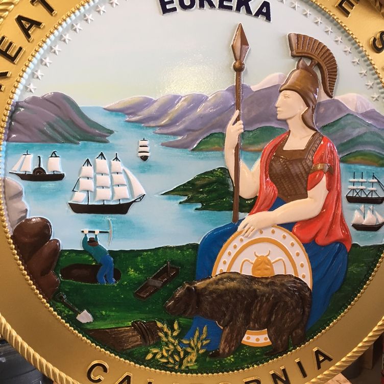 BP-1030 - Carved Plaque of the Great Seal of the State of California, Artist Painted