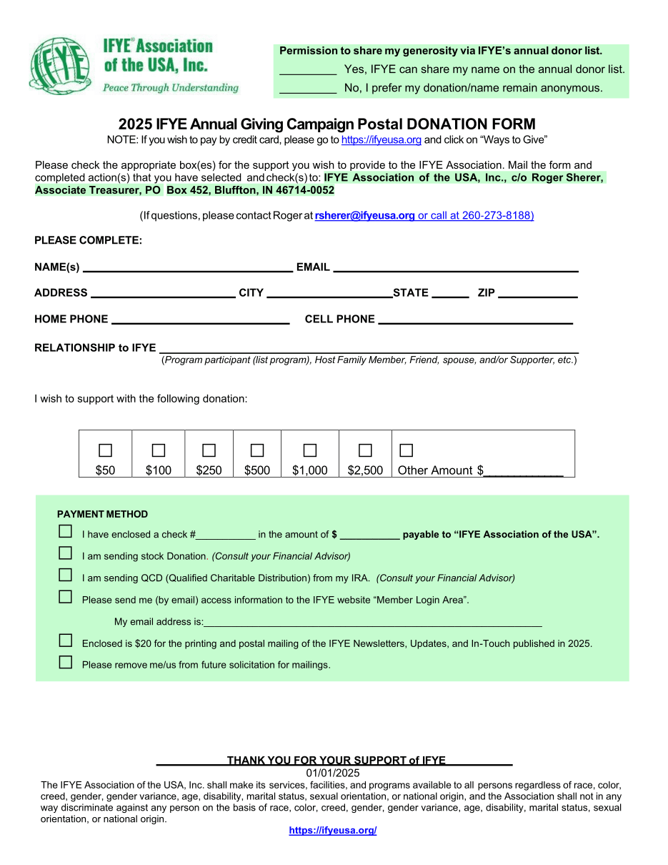 Annual Giving Campaign Paper Donation Form