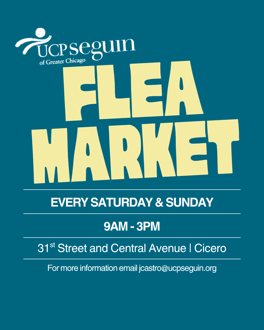 a logo for the UCP Seguin flea market