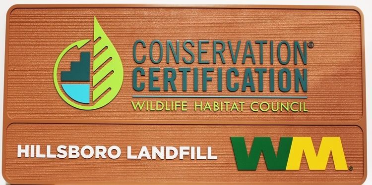 GA16505 - Carved  and Sandblasted Wood Grain High-Density-Urethane (HDU)  Sign  for Hillsboro Landfill, with  Conservation Certificate