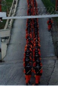 Members of the Orange Crush prison guards in formation