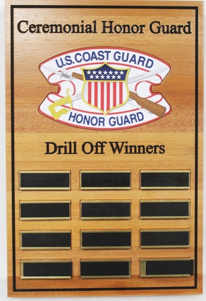 SB1152 - Carved Mahogany Plaque Honoring Winners of the Drill-off Competition of the Ceremonial Honor Guard,  US Coast Guard