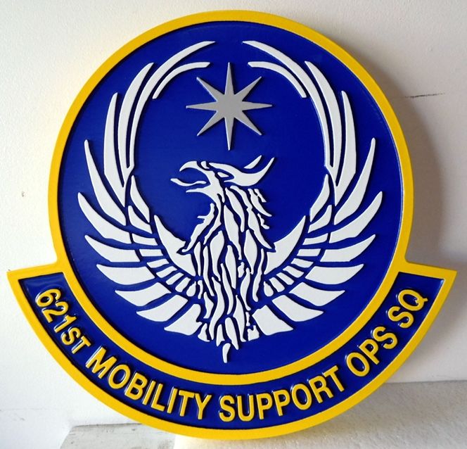 LP-5670 - Carved Plaque of the Crest of the 621st  Mobility Support Operations Squadron, Artist Painted 