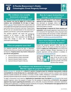 Florida Homeowner’s Guide flyer explaining property tax relief and reporting steps after catastrophic event damage, provided by the Florida Department of Revenue.