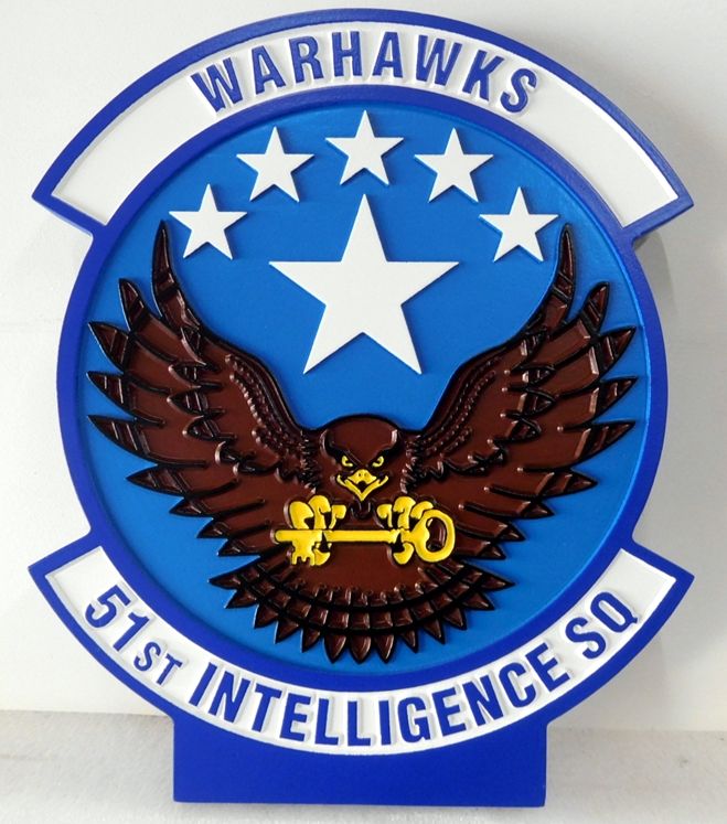 LP-4112 - Carved Plaque of the Crest of the 51st Intelligence Squadron, the Warhawks, Artist Painted