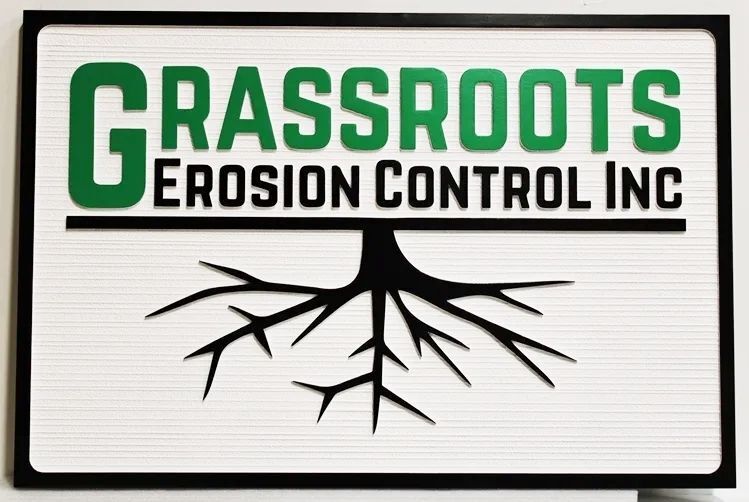SC38218  - Carved and Sandblasted Wood Grain Sign  for Grassroots Erosion Control, Inc, with Logo as Artwork
