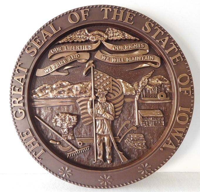BP-1225 - Carved Plaque of the Seal of the State of Iowa, Bronze Plated