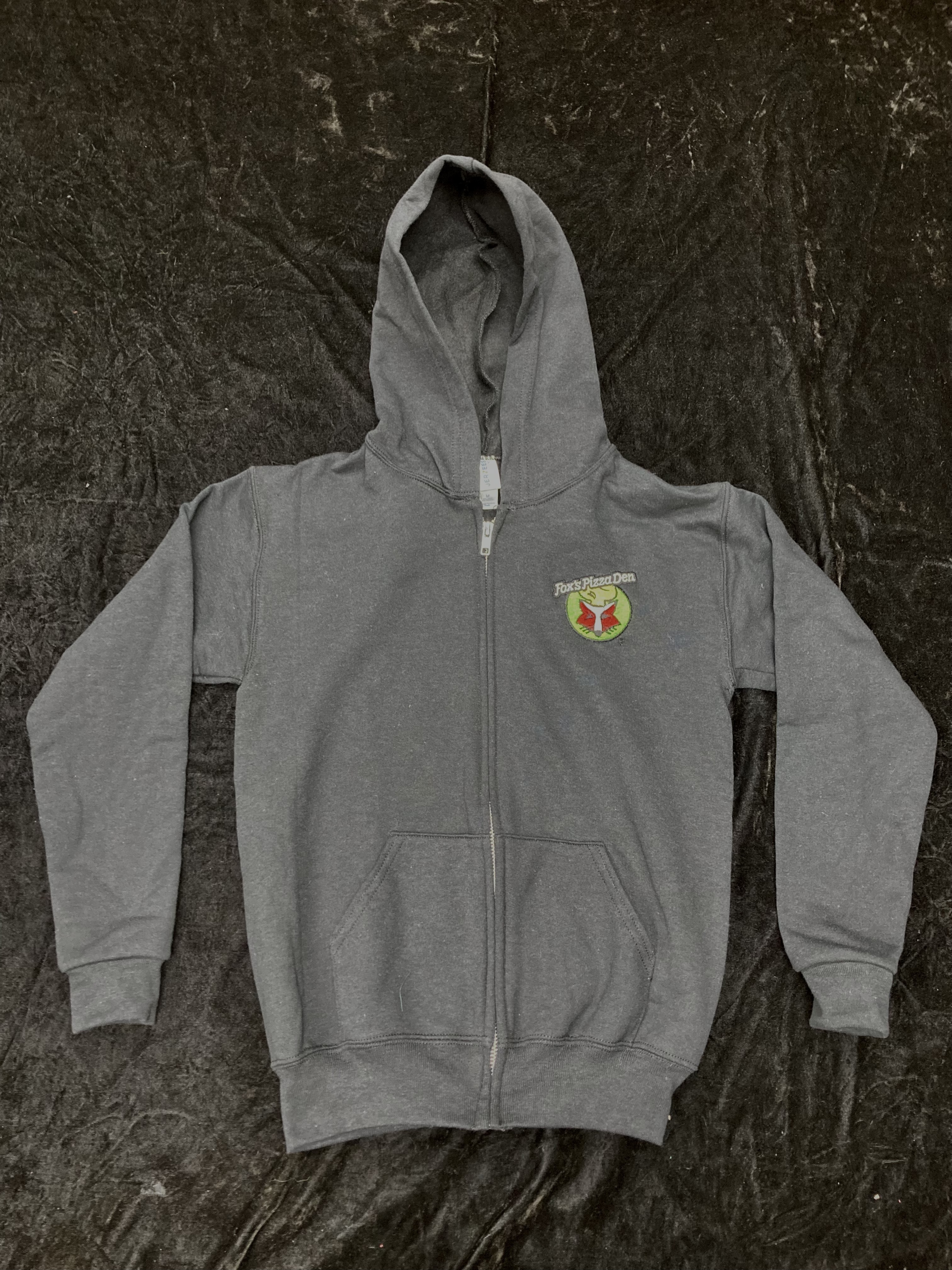 SALE Fox's Logo - YOUTH MEDIUM Black Zip-Up Hoodie (Jerzees)