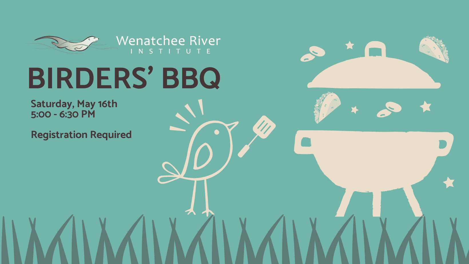 Blue graphic with a white bird making tacos 