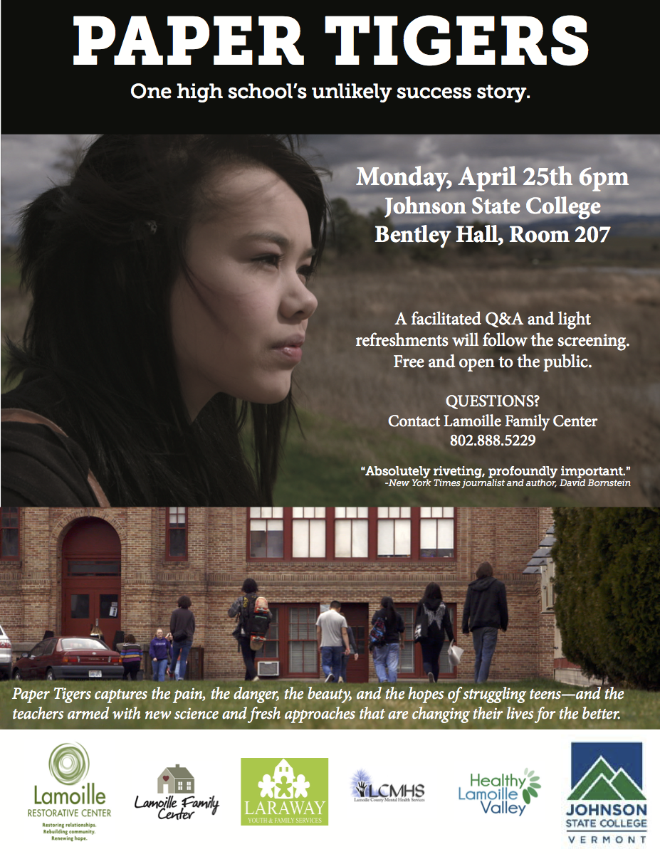 Free Screening of Film "Paper Tigers" at Johnson State College