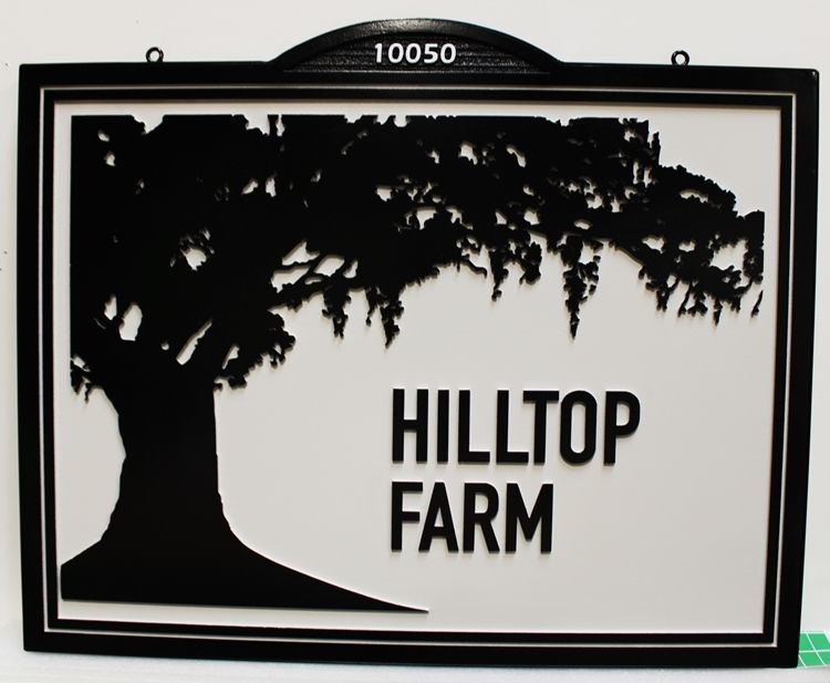 O24869 -  Carved  HDU Entrance Sign for the Hilltop Farm, with the Silhouette of a Magnolia Tree as Artwork