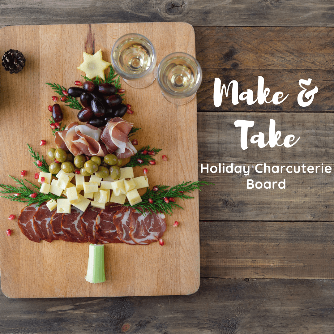 Charcuterie board in the shape of a Christmas tree