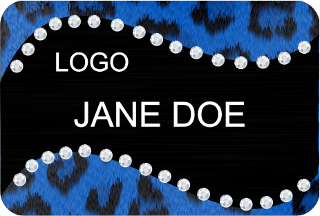 BLUE ANIMAL PRINT BLING NAME BADGE