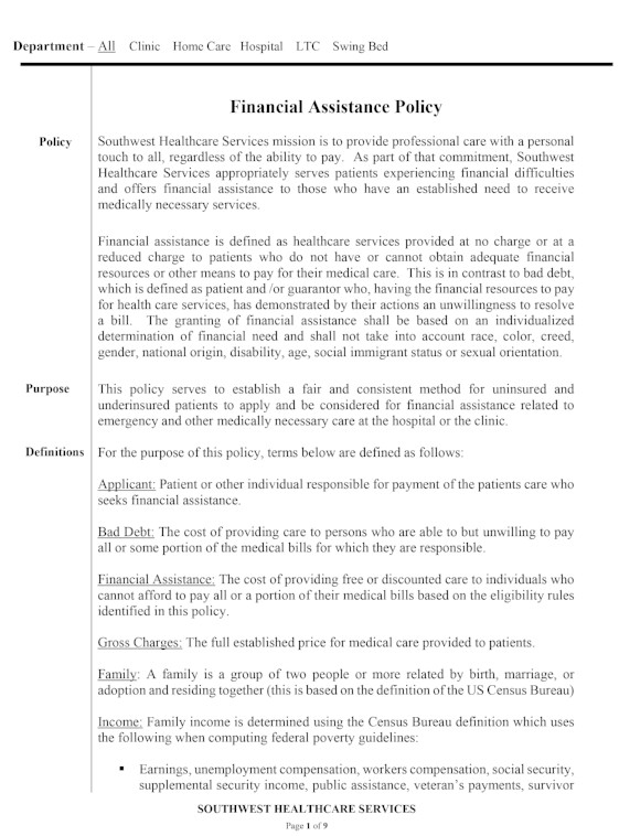 Southwest Healthcare Services : Patient Services : Patient Financial ...