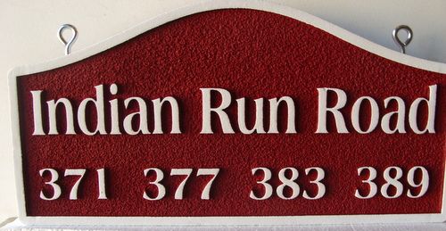 H17042 - Carved HDU Street Name Sign, Indian Run Road, with Address Numbers