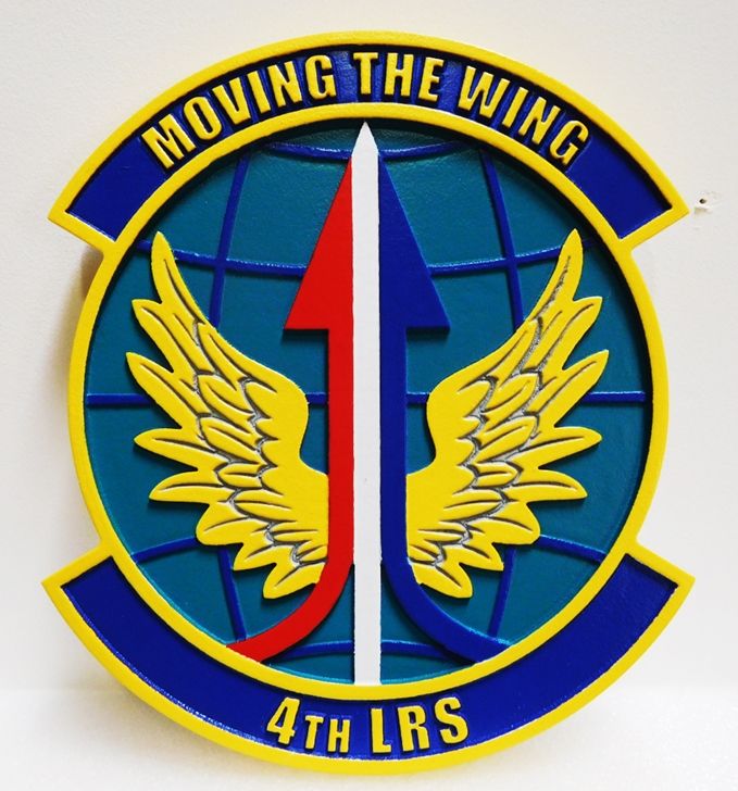 LP-7168 - Carved Plaque of the Crest of the 4th LRS "Moving the Wing", Artist Painted