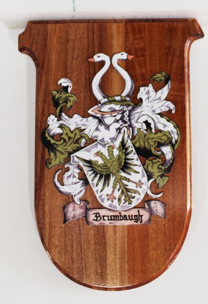XP-2090 - Carved Mahogany Shield Plaque with a Coat-of-Arms with a Helmet and a Shield with a Rampant Lion