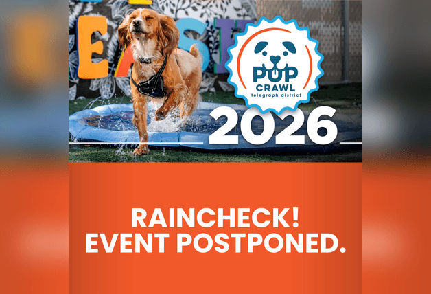 It’s the 2026 Pup Crawl in the Telegraph District in Lincoln, NE, Sept. 26 from 3-7 p.m. The graphic shows a cute, sweet dog enjoying himself splashing around in a dog pool at one of the 4 locations.