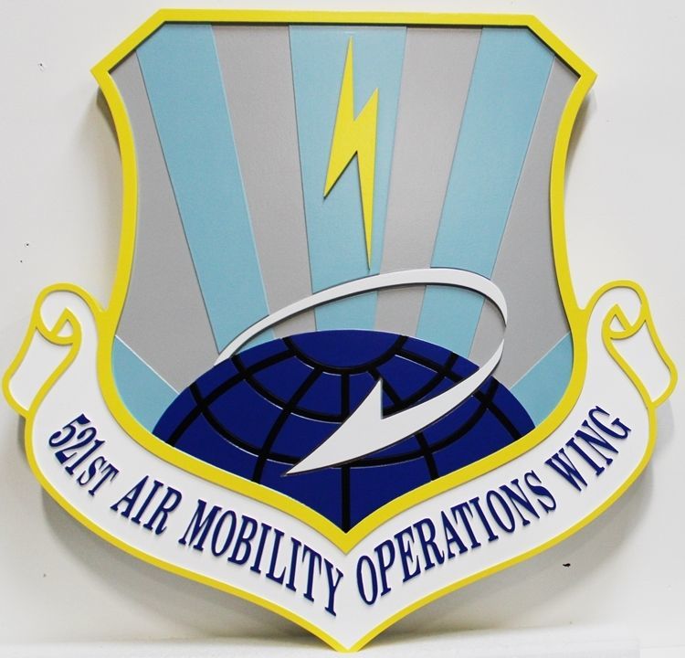 LP-5630 - Carved 2.5-D HDU Plaque of the Shield Crest of the 521st Air Mobility Operations Wing, US Air Force 