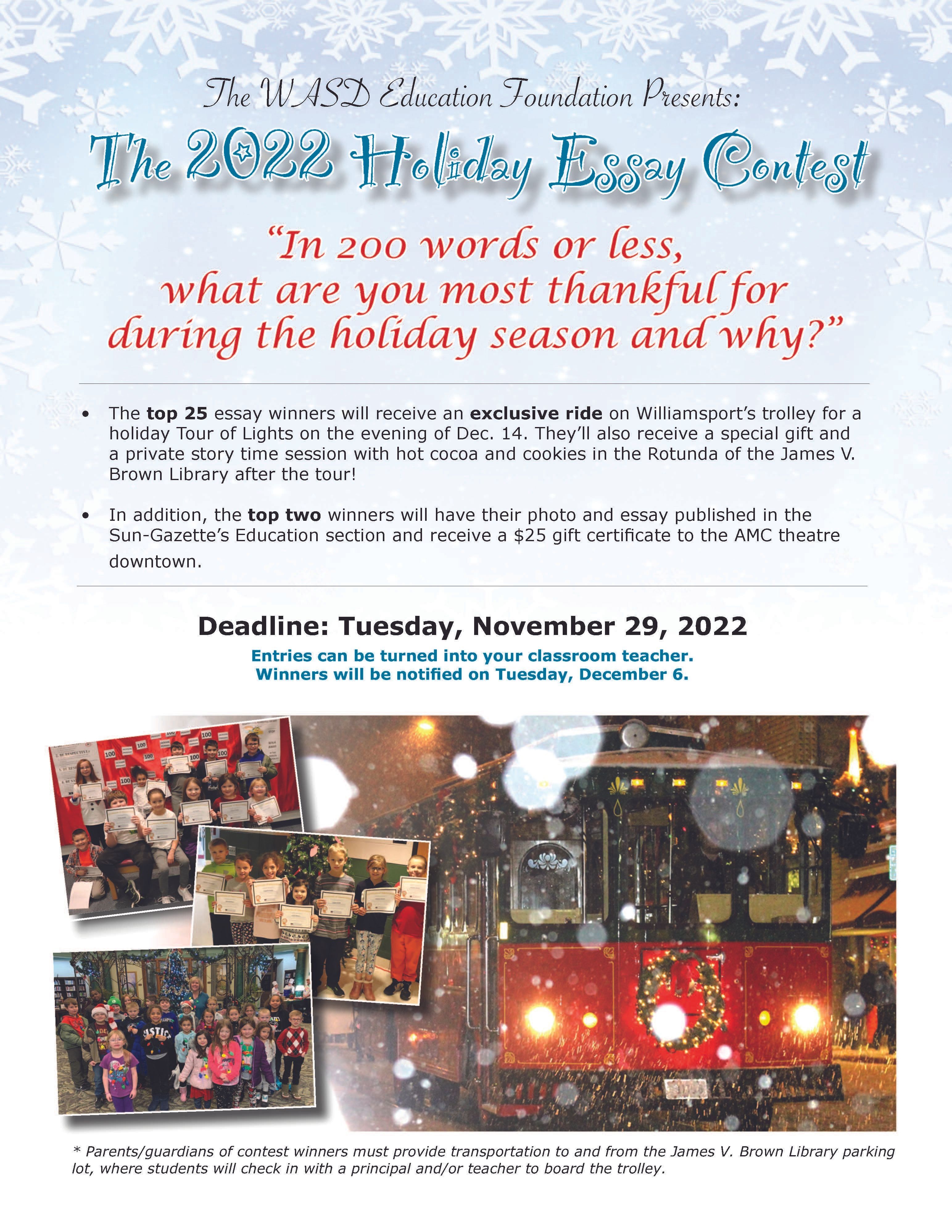 2022 Holiday Essay Contest Flyer