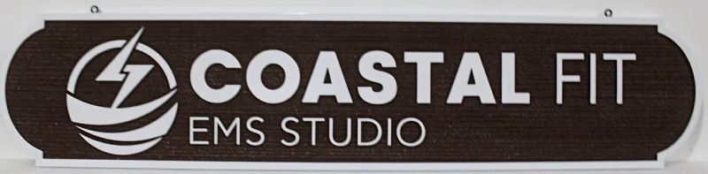 SA28738 - Carved and Sandblasted HDU Sign for "Coastal Fit EMS Studio" with Logo