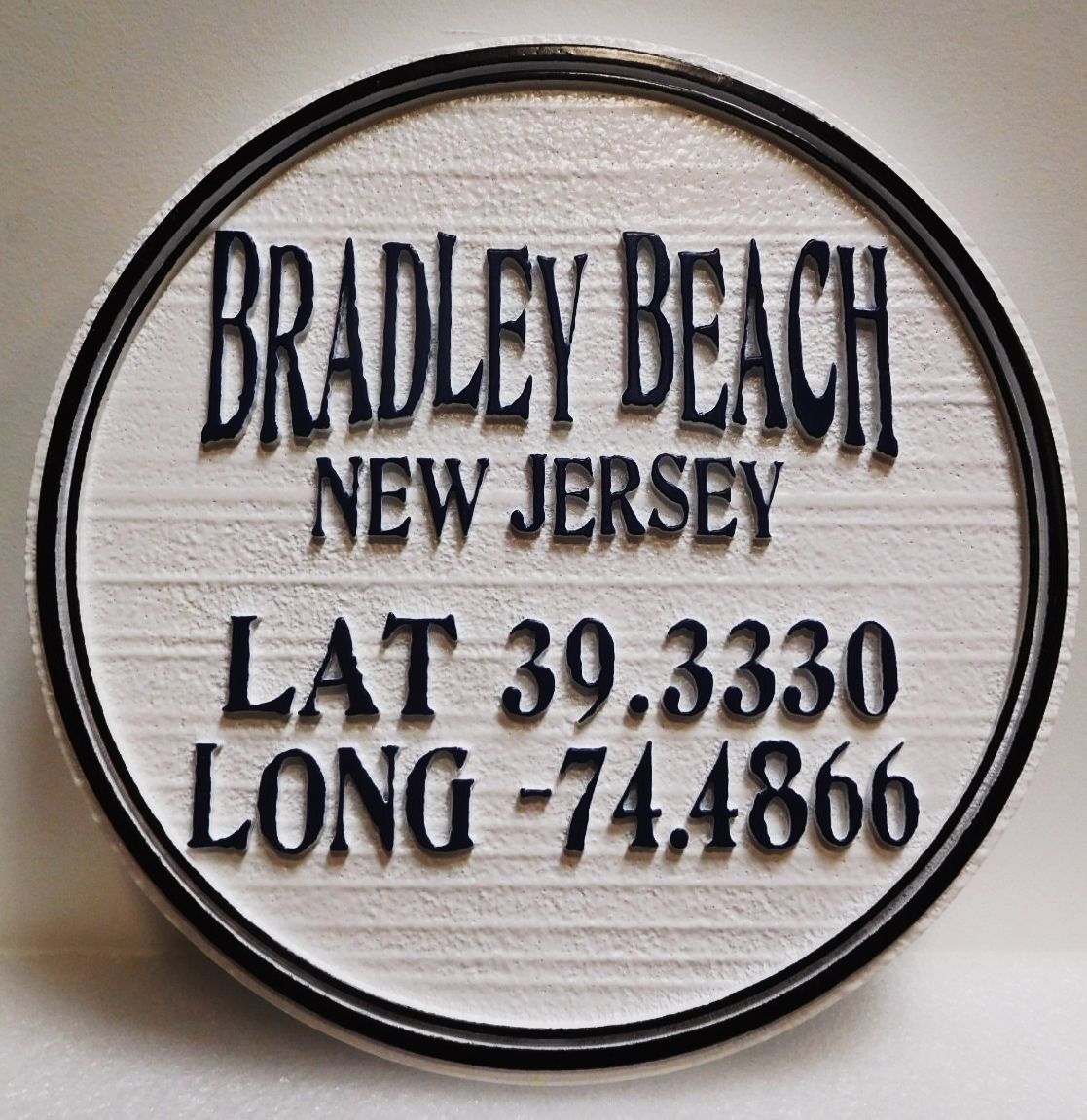 L22179 - Carved and Sandblasted Wood Grain  Beach Name Sign "Bradley Beach", 2.5-D Artist-Painted 