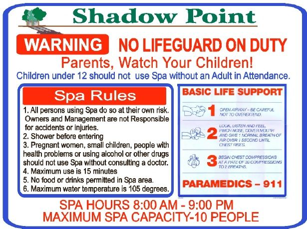 GB16230 - Carved HDU Spa Sign Listing Rules and Instructions for Administering Basic Life Support, for Shadow Point Apartments