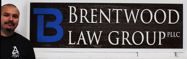 A10428 - Carved  Cedar Wood Entrance sign for the offices of the Brentwood Law Group