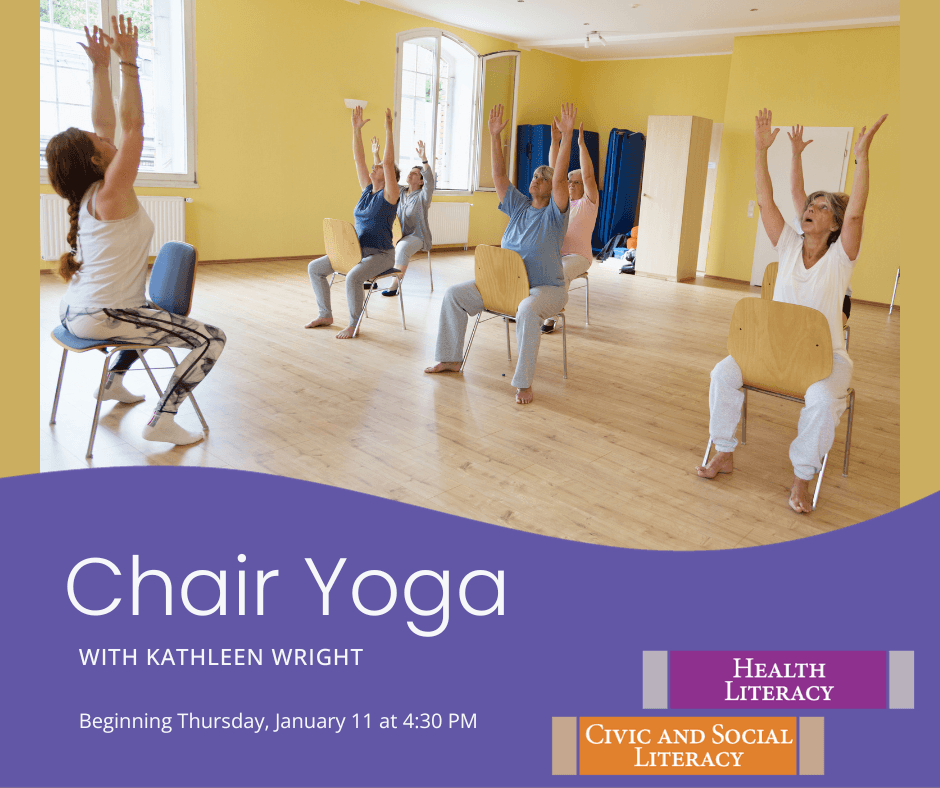 Adults engaging in chair yoga