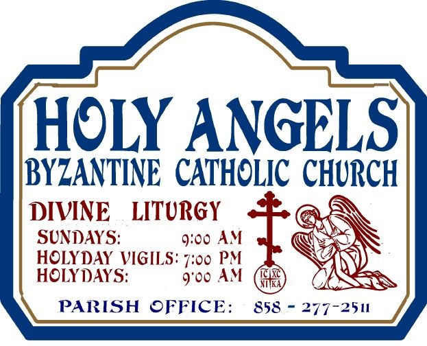 D13015 - Design of HDU Sign for Byzantine Catholic Church with Hours of Liturgy, Angel and  Cross 