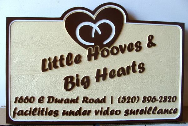 P25150 - Carved and Sandblasted HDU Sign for "Little Hooves and Big Hearts" Equestrian Facility