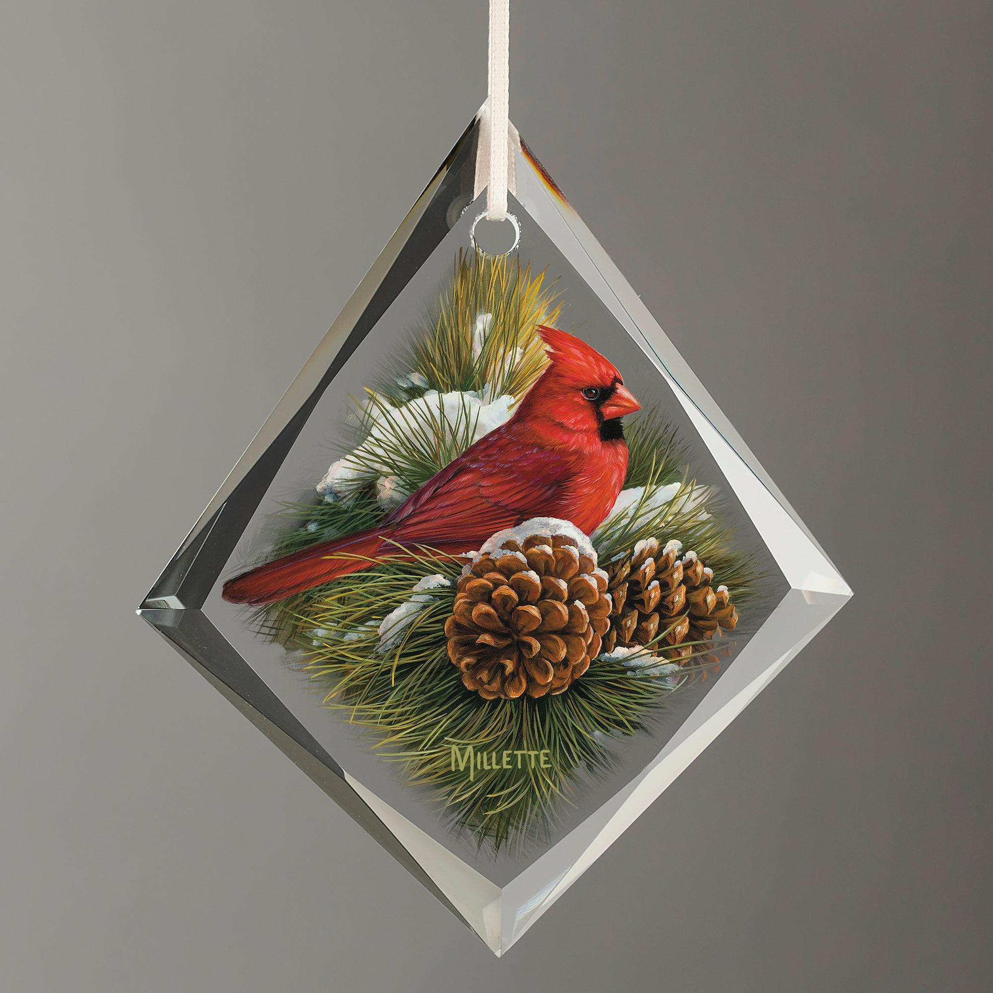 December Dawn-Cardinal Tear Drop Glass Ornament