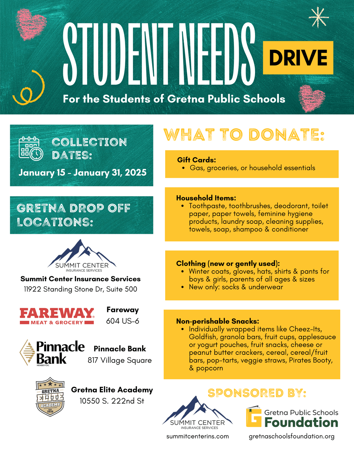 Gretna Public Schools Foundation Partners with Local Businesses for Student Needs Drive