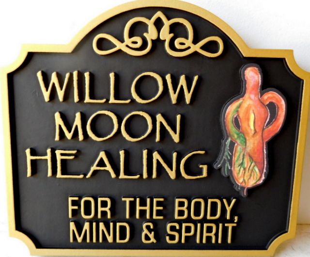 B11244 - Carved HDU Willow Moon Healing Sign
