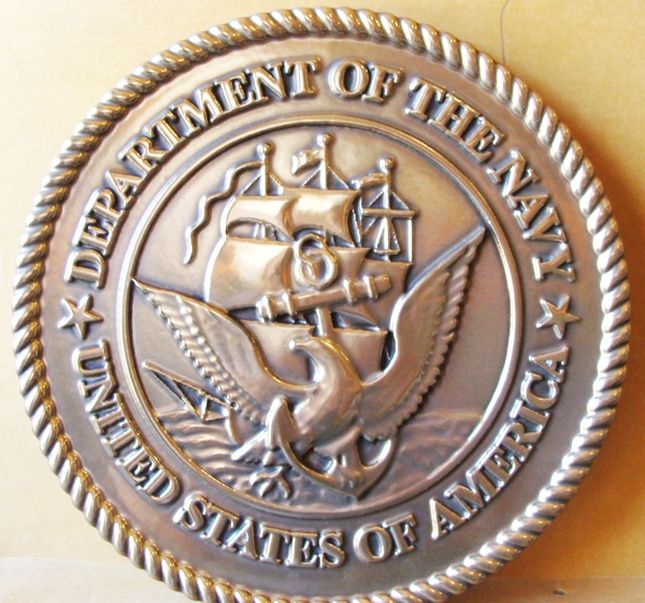JP-1160 -  Carved Plaque of the Great Seal  of the US Navy, Bronze Plated