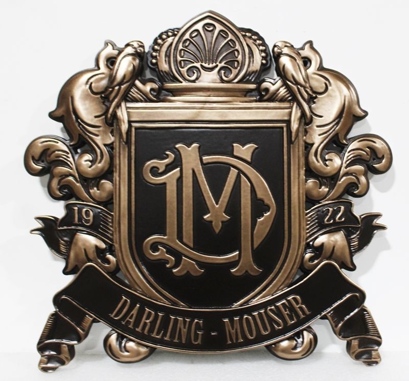 XP-1014 - Carved 3-D Bas-Relief Bronze-Plated HDU Plaque of the  Coat-of-Arms for Darling-Mouser