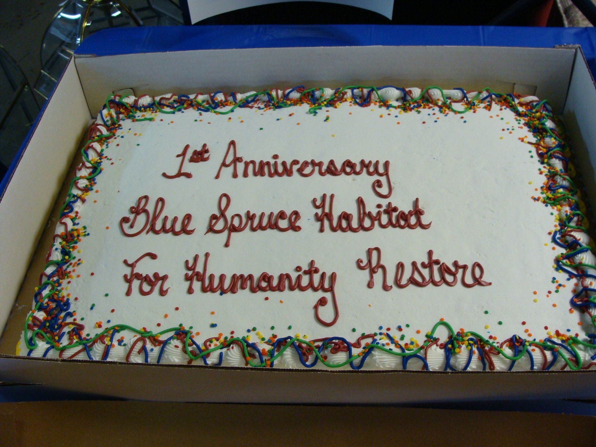 Cake commemorating the 1st anniversary of the Blue Spruce Habitat ReStore