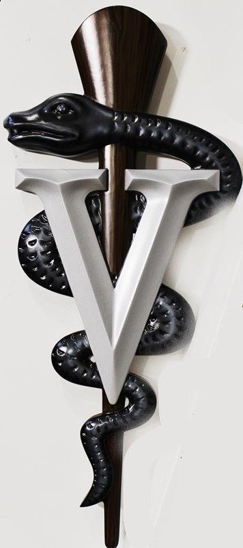 XP-1410 - Carved 3-D Relief  Plaque of a Caduceaus Symbol for a Veterinarian, Metallic Silver and Black