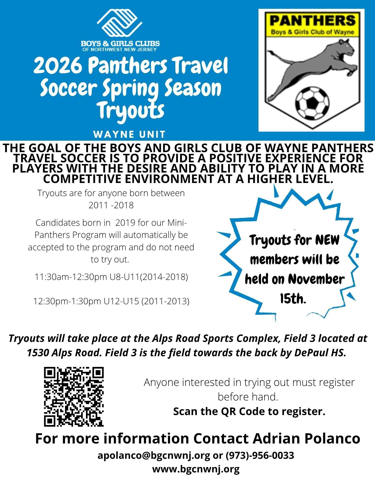 Spring 26 Panther Travel Soccer Tryouts