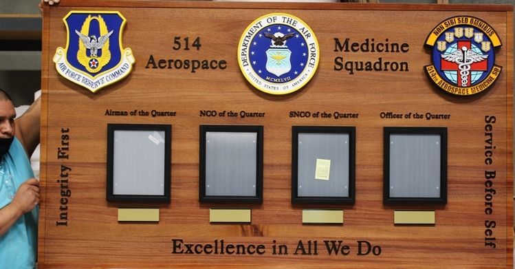 LP-9024 - Carved Redwood  Award  Photo Board for Outstanding Personnel of the 514th Aerospace Medicine Squadron  
