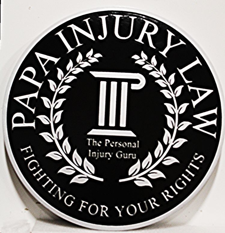 A10310 - Carved 2.5-D Raised Relief HDU  Round Sign for the Papa Injury Law Firm
