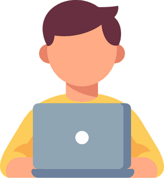 Person with short dark hair in yellow shirt using a gray laptop.